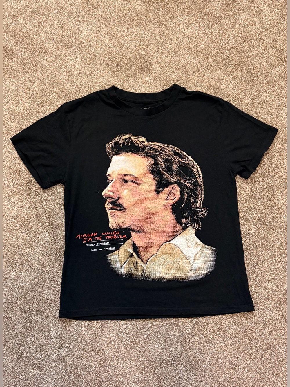 Morgan Wallen Black Graphic Crewneck T-Shirt with Portrait Print